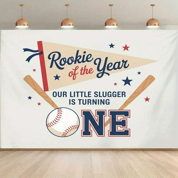 Baseball 1st Birthday Backdrop Rookie of The Year Our Little Slugger is Turning One Photography Background for Boys Baseball Sports First Birthday Party Decorations Banner Supplies Photo Booth Props