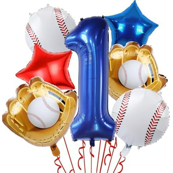 Baseball 1st Birthday Party Balloons,32 Inch Navy Blue Foil Number 1 Balloon,Sports Theme Baseball Glove Foil Balloon for Rookie of the Year First Birthday Decoration Supplie 8pcs
