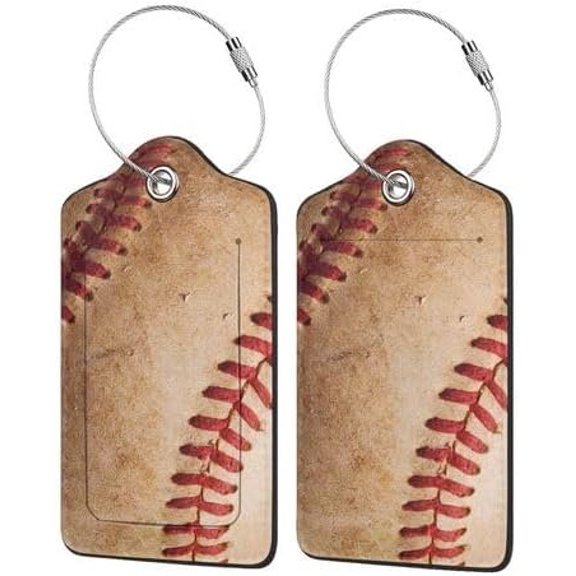 Baseball 2 count Luggage Tags, Cover Id Label with Stainless Steel Loop and Address Card for Suitcases & Travel Bags