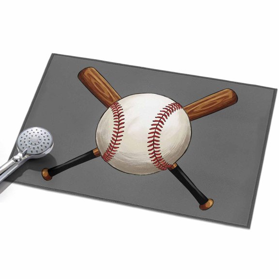 Baseball 2x3ft Non Slip Area Rug Sports Gray Background Cartoon Washable Soft Area Rugs for Living Room, Indoor Circle Carpet for Bedroom Dining Room Kitchen