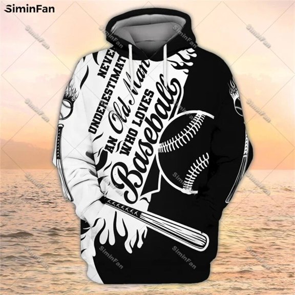 Baseball 3D All Over Printed Mens Hoodie Male Pullover Autumn Hooded Jacket Coat T-Shirt U