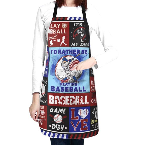 Baseball 50-60 Waterproof Apron With 2 Pockets, Adjustable Oxford Kitchen Aprons For Cooking, Baking, Gardening, Painting & Grooming, Chef Bib For Women & Men