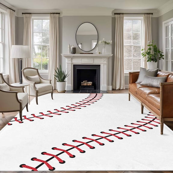 Baseball 6'x9' Area Rug for Living Room, Modern Minimalist Red Lines Washable Non-Slip Floor Mat Rugs for Bedroom Dining Room, Indoor Large Carpet for Classroom, Nursery Rugs for Playroom
