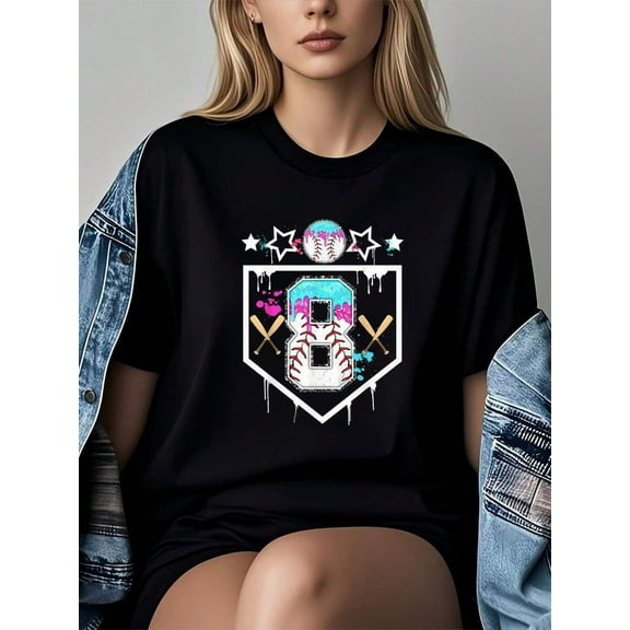 Baseball 8 Year Old Drip 8th Birthday Boy Number 8-Shirt         Graphic Tees Ladies' Choice Women Crop Tops Summer Outfits Women Summer Tops-Shirt