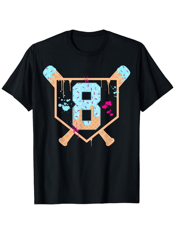 Baseball 8 Year Old Ice Cream Drip 8th Birthday Boy Number 8 T-Shirt, T-Shirt for Kids Youth, 180gsm, 100% Cotton