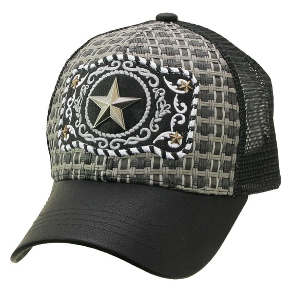 Baseball ANIMAL TRUCKER CAP HAT Premium Emblem Casual Leather Brim Mesh (STAR / BLACK)
