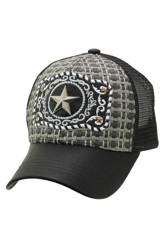 Baseball ANIMAL TRUCKER CAP HAT Premium Emblem Casual Leather Brim Mesh (STAR / BLACK)