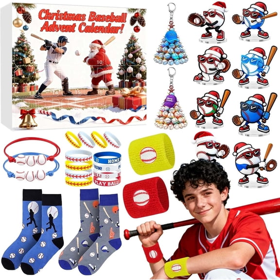 Baseball Advent Calendar 2025, Advent Calendar 2025 Sport for Teen Boys Girls Teenagers Baseball Christmas Countdown Gifts Accessories and Decorations Stocking Stuffers (White_A)