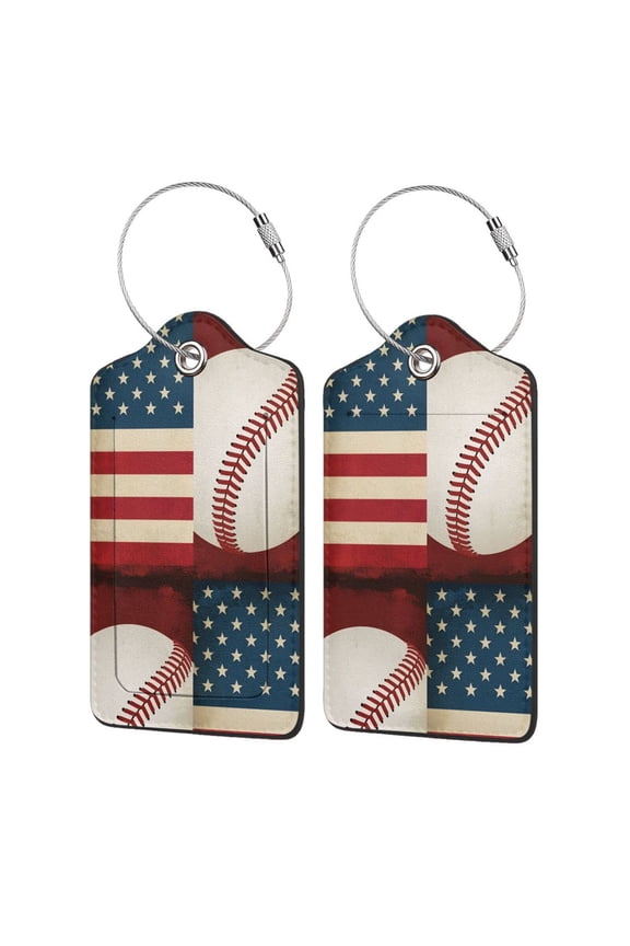 Baseball America Flag Leather Luggage Tag with Loops Suitcase Tags Bulk Travel Essentials for Flying 1 PCS