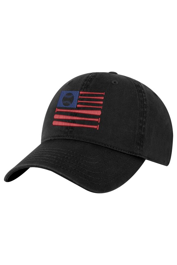Flag Baseball Bat Hat – Patriotic Baseball Cap with Embroidered Bat Flag (Black)