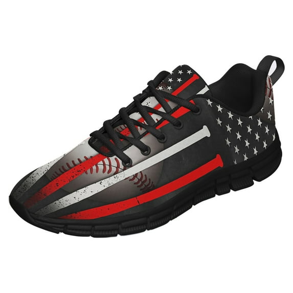 Baseball American Flag Running Shoes Sneakers Mesh Black Size 7