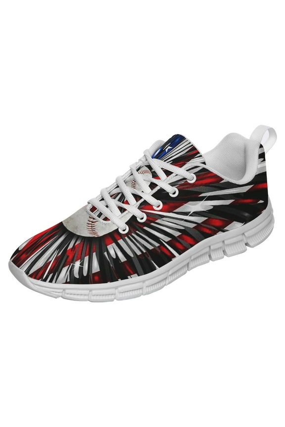 Baseball American Flag Shoes for Men Women Running Shoes Lightweight Walking Sneakers Mesh Athletic Sport Shoes White Size 3.5