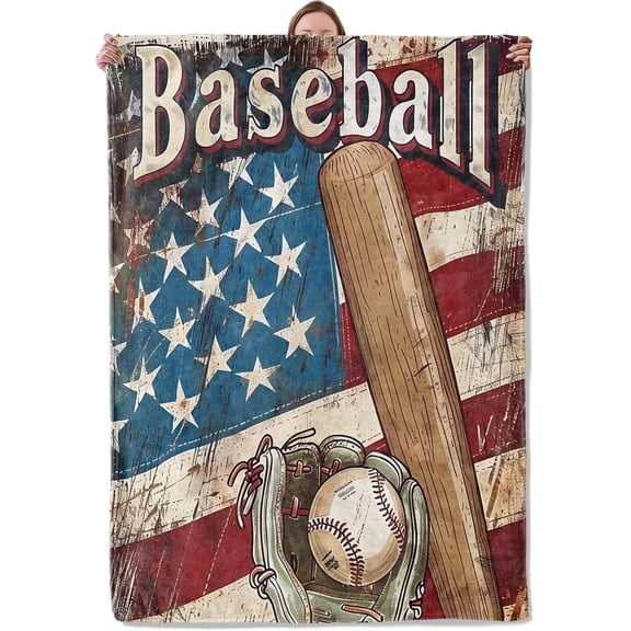Baseball and American Flag Theme Blanket Gifts for Women Girls, Soft Warm Lightweight Flannel Throw Blankets for Living Room Home Sofa Travel Decor 40" x 50"