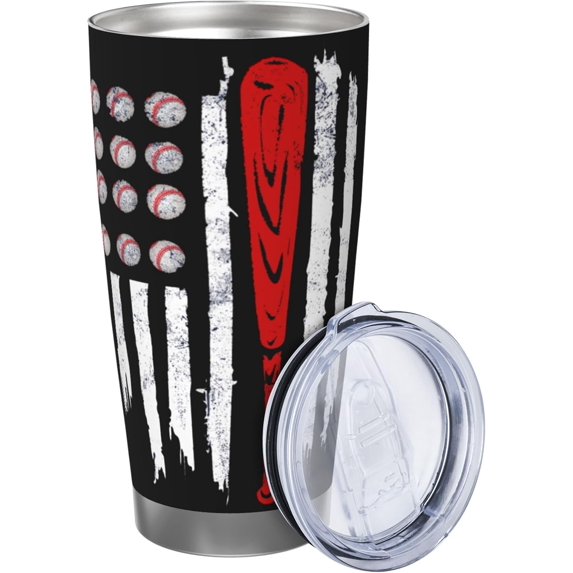 Baseball American Flag Tumbler 20oz American Flag Gifts for Man Women Girl Stainless Steel Insulated Tumblers Coffee Travel Mug Cup Baseball Gift for Birthday Christmas