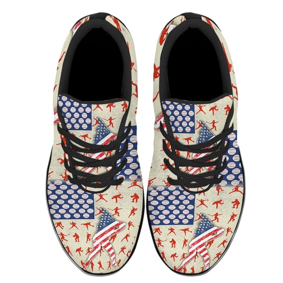 Baseball American Flag Us Shoes Women's Fashion Sneakers Tennis Running Shoes for Men Women Black Size 4