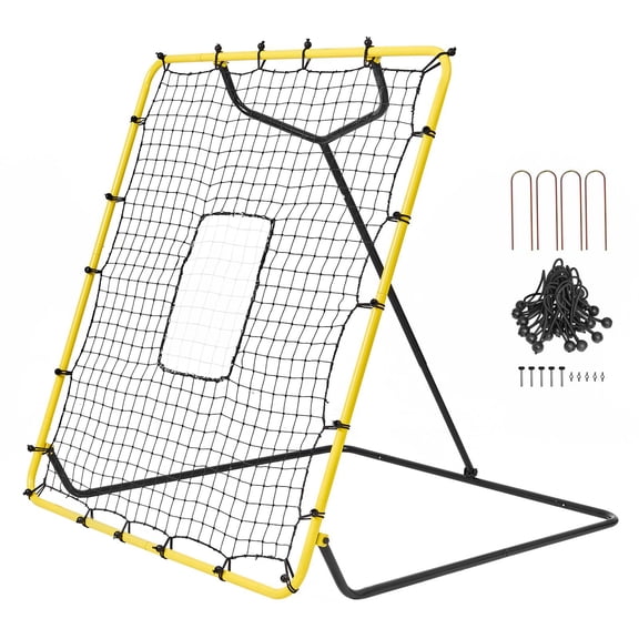 Baseball & Softball Rebounder Net - 4x4.5 Ft PitchBack Trainer with Angle Adjustment - Practice Net for Hitting, Pitching, and Fielding