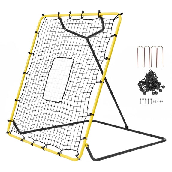 Baseball & Softball Rebounder Net - 4x4.5 Ft PitchBack Trainer with Angle Adjustment - Practice Net for Hitting, Pitching, and Fielding