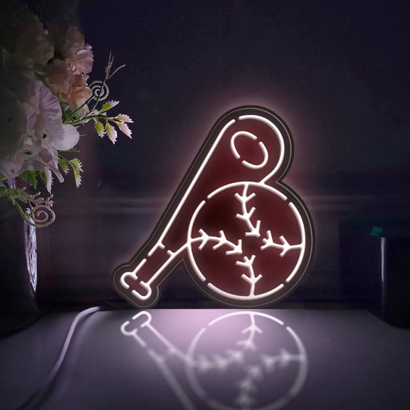 Baseball And Bat Led Light Box, Dimmable Neon-Like Light Signs USB Power for Wall Decor Bedroom Decoration, Static Light (WxH) 11"x12"