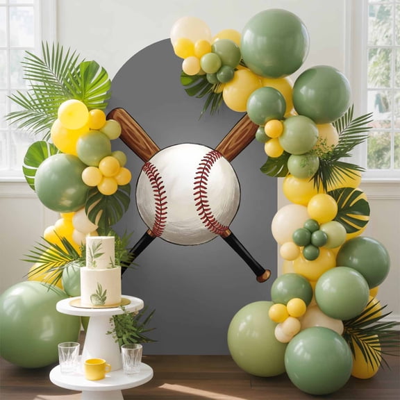 Baseball Arch Backdrop Cover, 5FT, Sports Gray Background Cartoon Spandex Arch Covers Double-Sided Backdrop for Wedding Birthday Party Photo Background Decoration