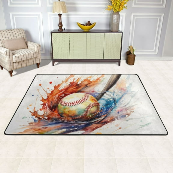 Baseball Area Floor Mats 36" x 24" Soft Non-Slip Large Rugs Nursery Memory Foam Carpets Living Room Doormat for Bedroom Dinning Decor