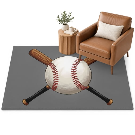 Baseball Area Rug 3'x5', Sports Gray Background Cartoon Soft Mat Non ...