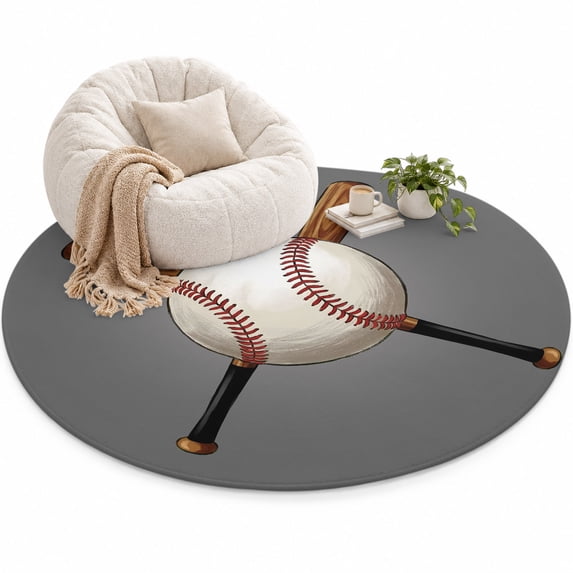 Baseball Area Rug 5', Sports Gray Background Cartoon Soft Mat Non-Slip ...