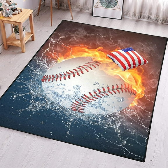 Baseball Area Rug Modern Large 3D Printed Carpet Water Fire Sport Rug Baseball Lover Gift For Bedroom Livingroom Playroom Home Decor Floor Mat-1x2ft
