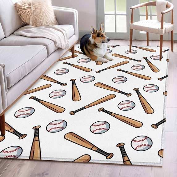 Baseball Area Rugs 3x5 ft Retro Sports Style Baseball Bats Minimalist Modern Washable Rug Non Slip Indoor Carpet Absorbent Floor Mat for Living Room Bedroom Dining Room