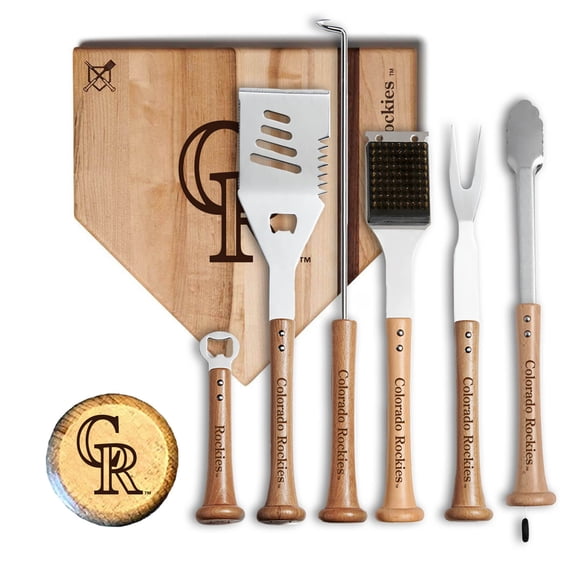 Baseball BBQ Colorado Rockies MVP 12- Cutting Board & 6-Piece BBQ Tools Grill Set