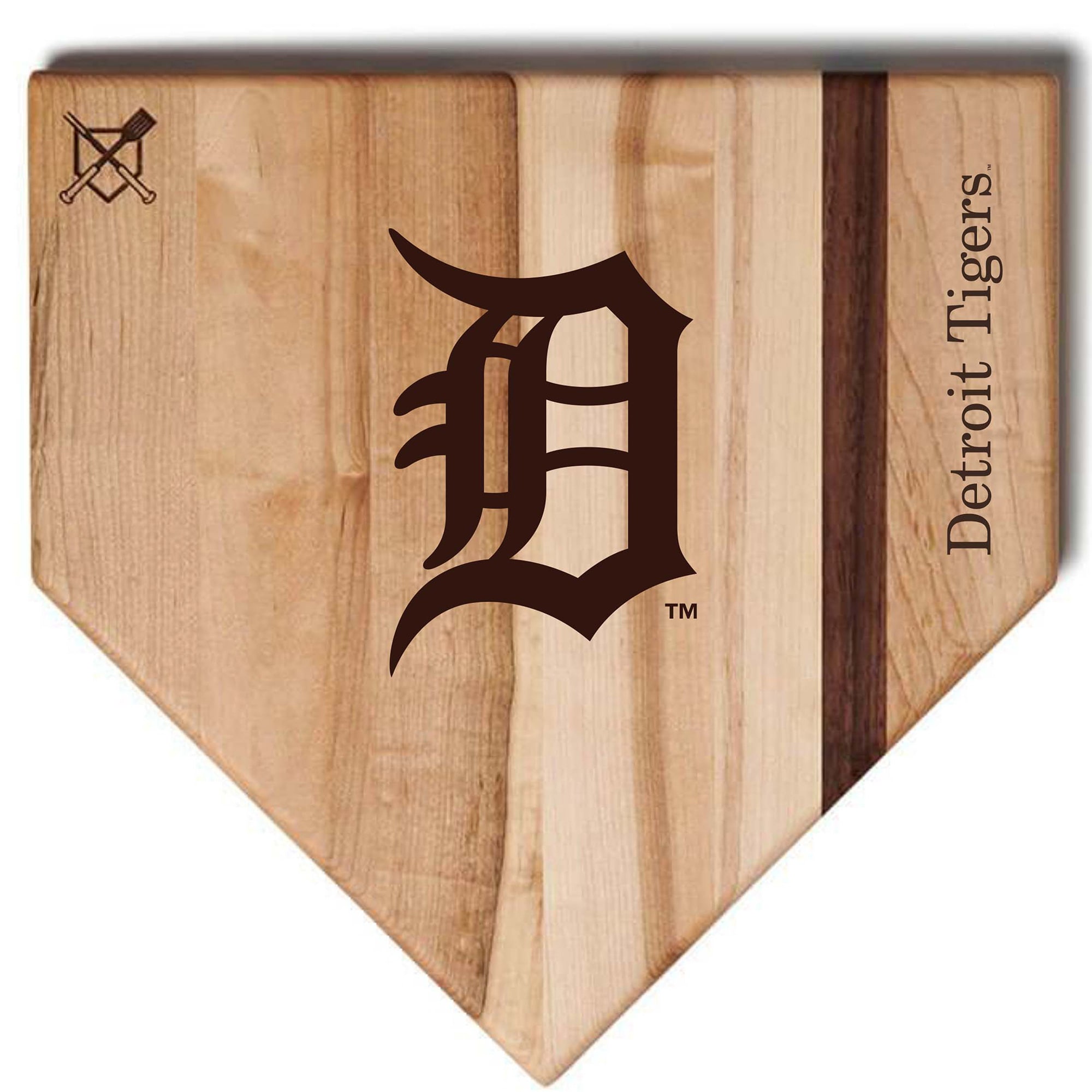 Detroit Tigers 12-Inch Maple and Walnut Home Plate Cutting Board