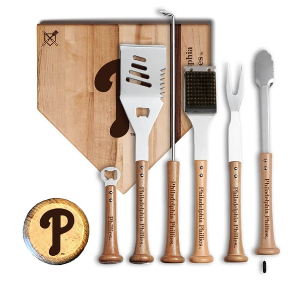 Baseball BBQ Philadelphia Phillies MVP 12- Cutting Board & 6-Piece BBQ Tools Grill Set