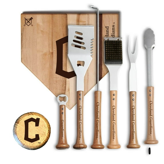Baseball BBQ Cleveland Guardians MVP 12- Cutting Board & 6-Piece BBQ Tools Grill Set