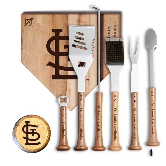 Baseball BBQ St. Louis Cardinals MVP 12- Cutting Board & 6-Piece BBQ Tools Grill Set