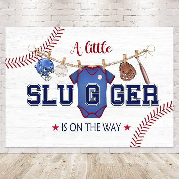 Baseball Baby Shower Backdrop Photography for Boys Sports Theme A Little Slugger is on The Way Background Blue Red Rustic Wooden Party Decorations Banner Photo Booth Props Supplies