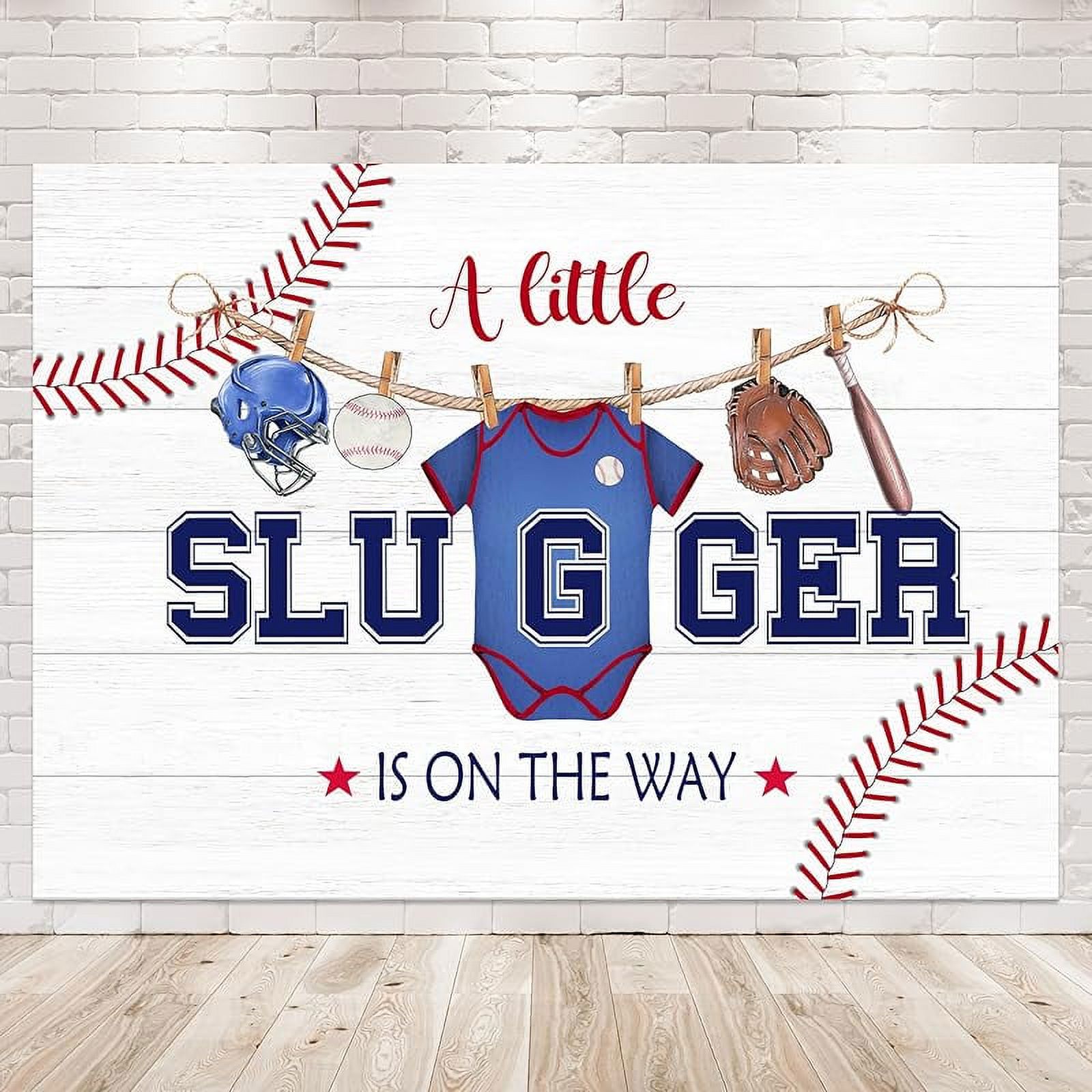 Balterever Banner Decorativo Per Baby Shower A Tema Baseball - Little Slugger Is On The Way - Ghirlanda E Striscione
