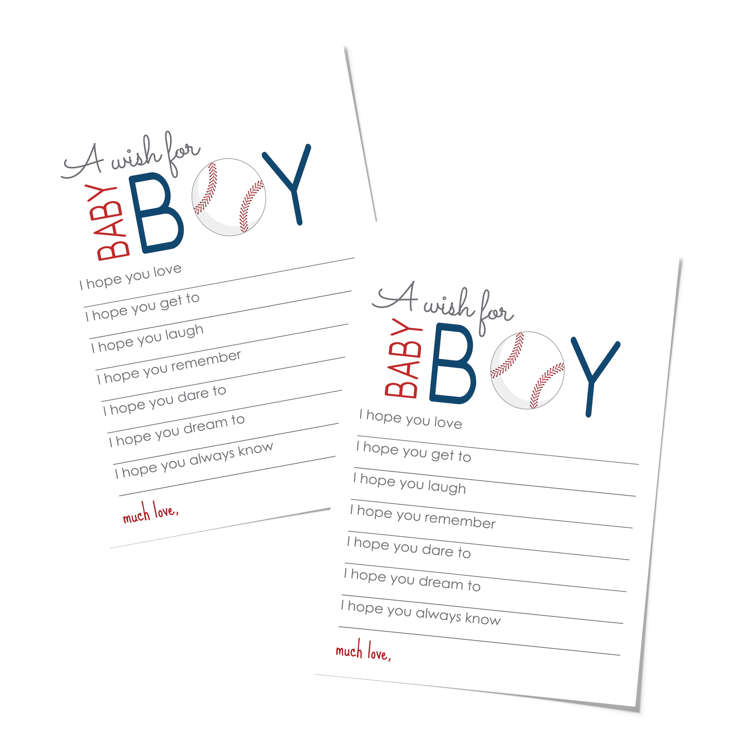 Baseball Baby Shower Wishes Cards Pack of 20 for Boys Wishing Well Birthday Memory Idea Sprinkle Activity Sports Theme Event Red White Blue (4x6 Size) Paper Clever Party
