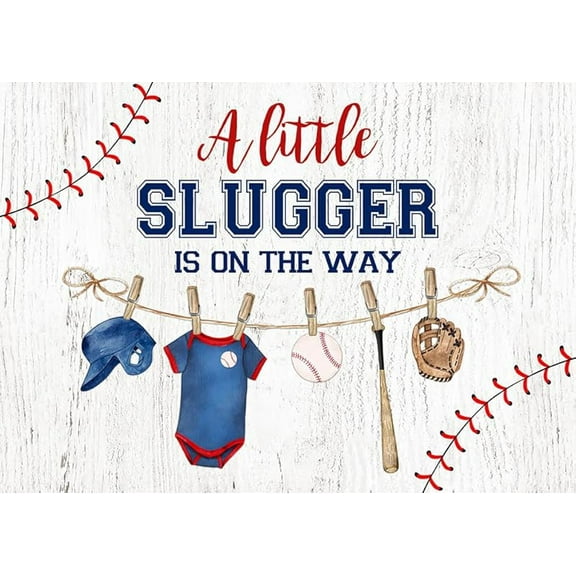 Baseball Backdrop for Boy's Baby Shower Sports Party Decoration A Little Slugger is on The Way Baby Shower Banner Background Photo Booth Props