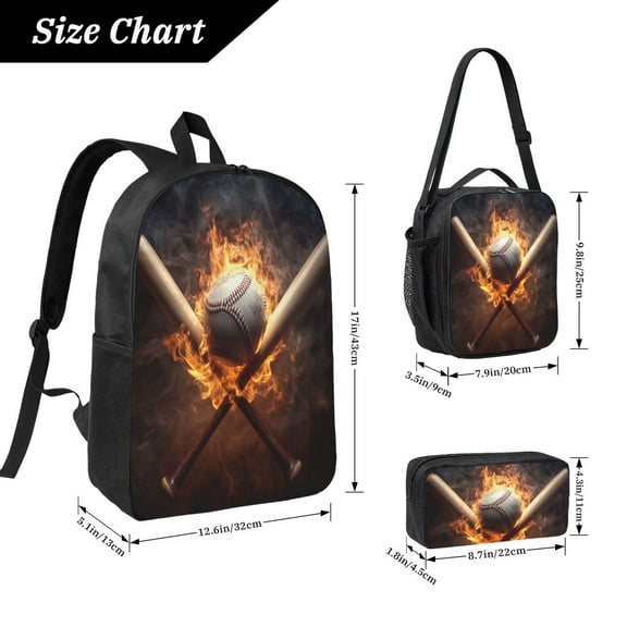 Baseball Backpack 17 Inch Set with Lunch Bag and CaseDurableTravel Bag Combo for Work Commuting Daily Use