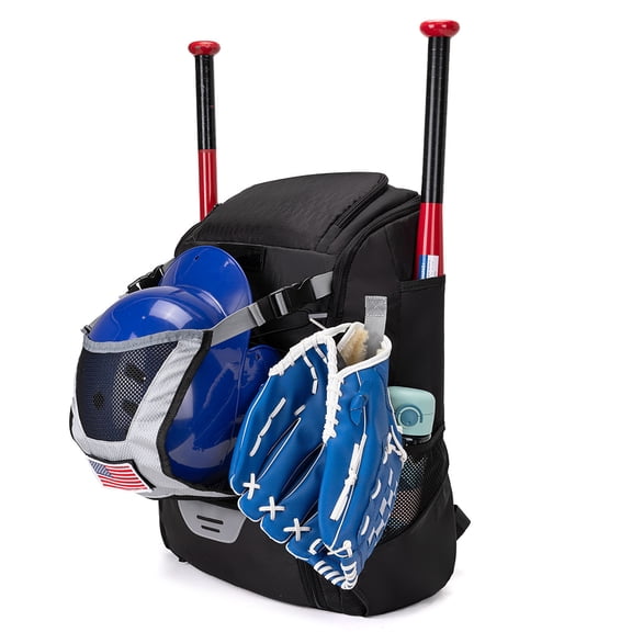 Baseball Backpack with Shoe Compartment Softball Bat Bag Baseball Equipment Bag Softball Backpack Hold T-Ball Bat and Softball Equipment (Black)