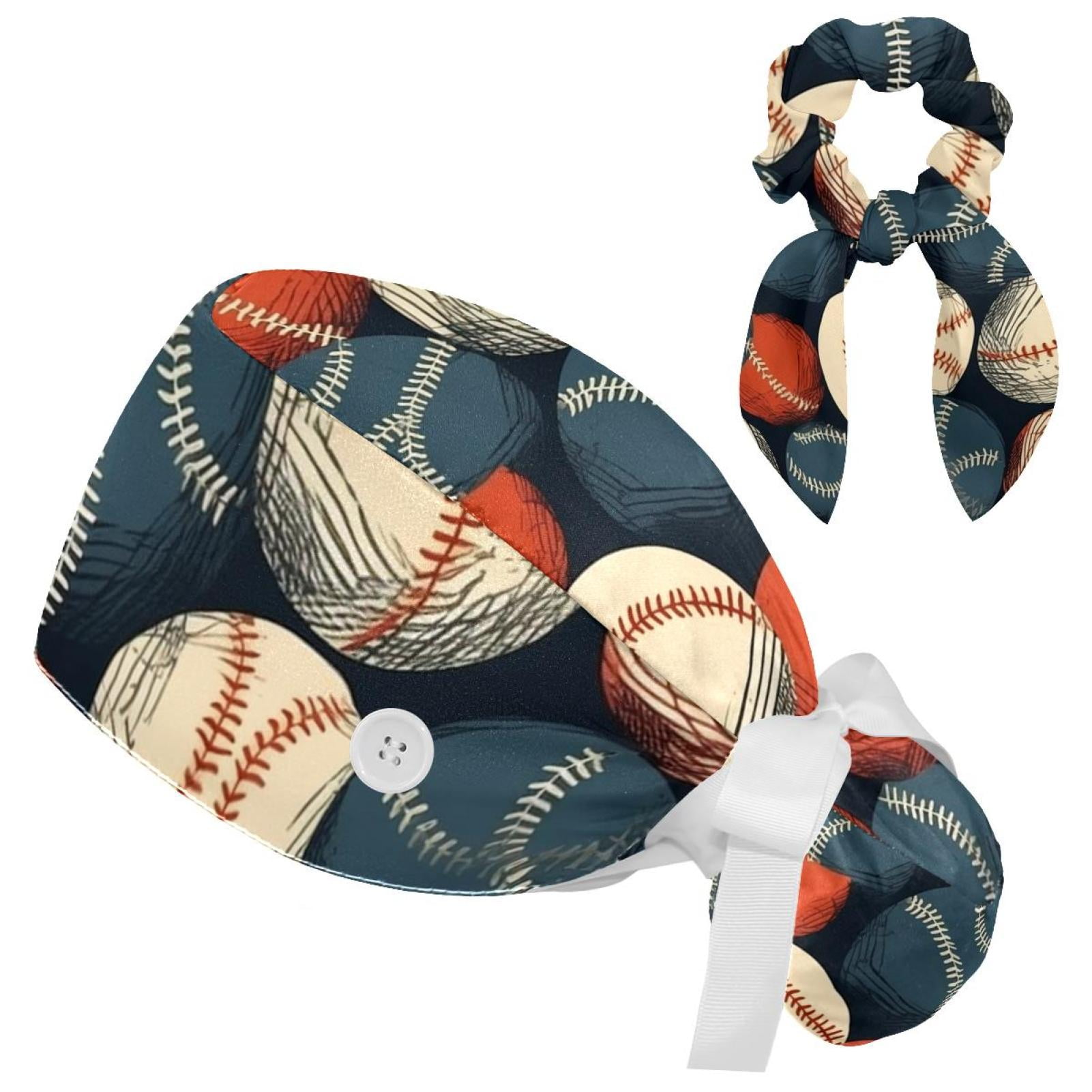 Baseball Ball Background Adjustable Working Cap with Bow Hair Matching