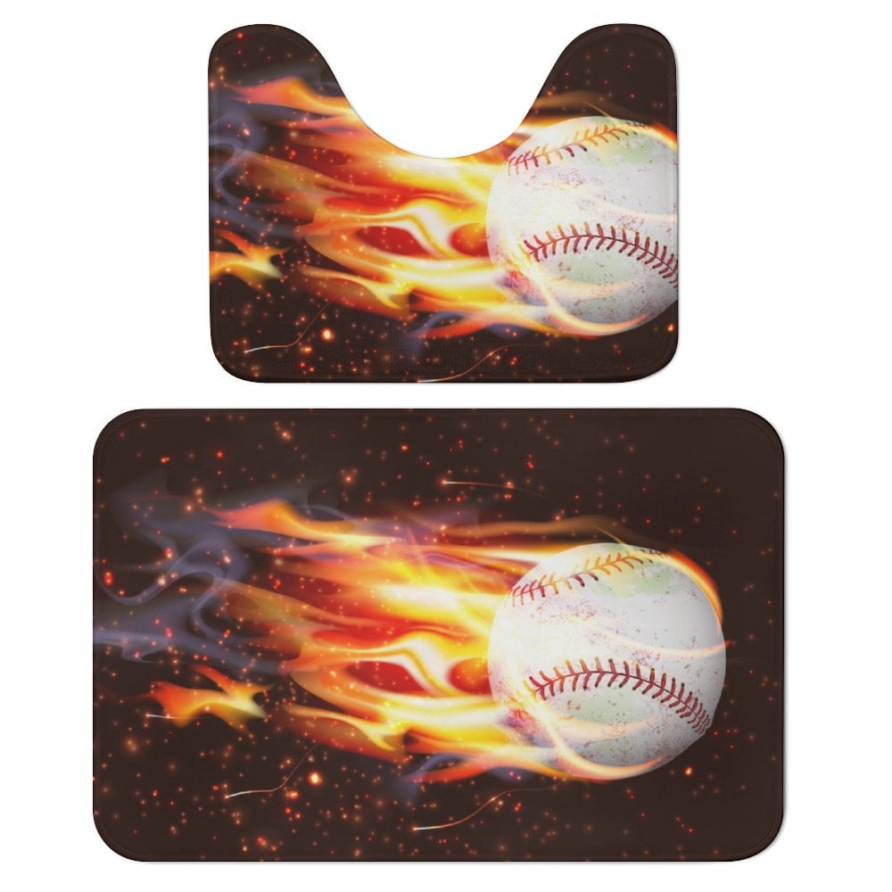 Baseball Ball Fire Bathroom Rugs Set 2 Pieces, Bathroom Set - Quick ...
