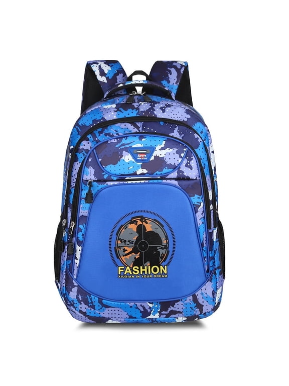 18 In Waterproof Camouflage Backpack,Camo Tactical Boys Girls Bookbag For Hiking Climbing Camping Outdoor Travel-Blue