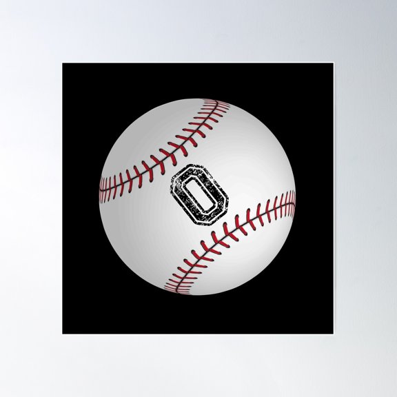 Baseball Ball Number 0, Zero Poster Wall Art, Modern Wall Decor For Living Room Bedroom, 24x24 UNFRAMED