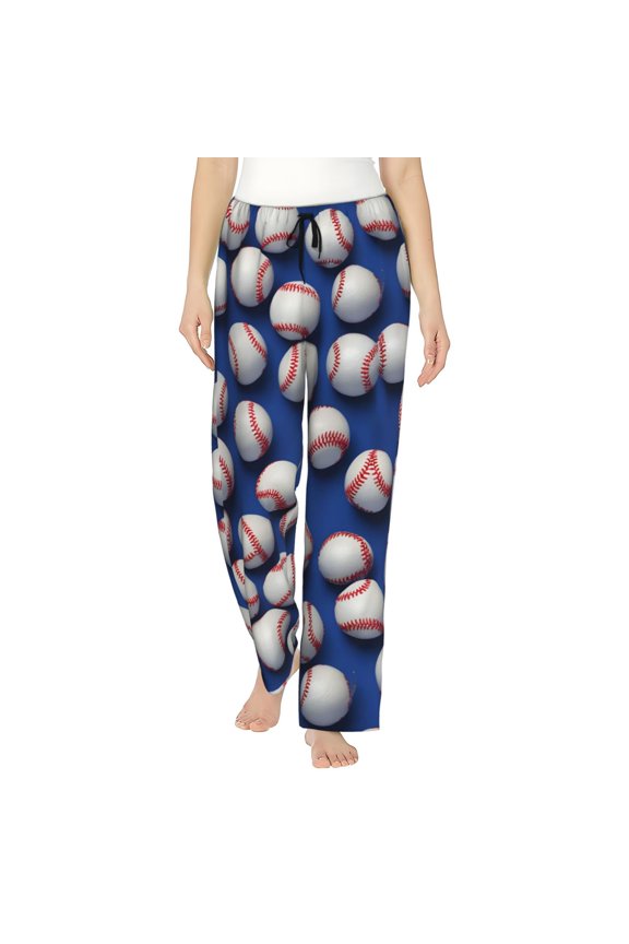 Baseball Ball Women's Comfy Pajama Pants with Pockets,Soft Stretch Drawstring Lounge Pants, Soft Casual Wide Leg Pjs Sleep Bottoms