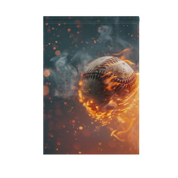 Baseball Ball with Fire Garden Flag House Banner 12" x 18" Double Sided Outdoor Yard Decoration