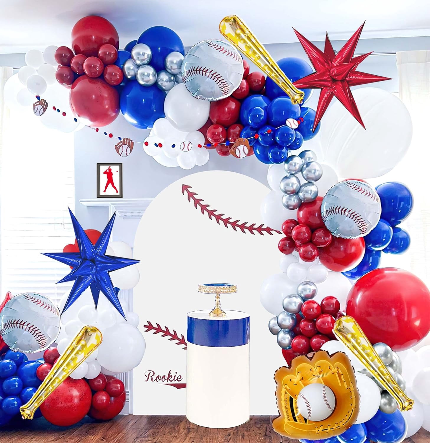 Baseball Balloon garland arch kit 150pcs Red Blue White Silver and ...