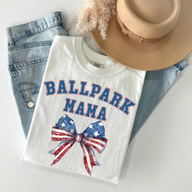 Baseball Ballpark Game Day T-Shirt, Patriotic Baseball Ribbon Bow ...
