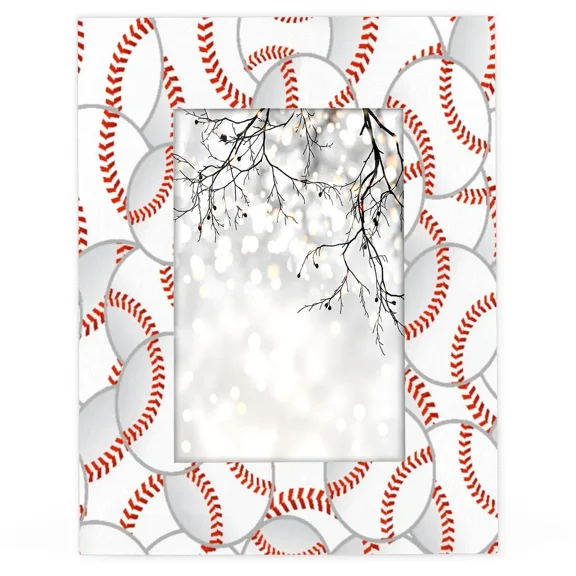 Baseball Balls 5x7 Picture Frame Wooden Photo Frames Vertical Horizontal Hanging 5x7 Display Photos for Wall Mounting or Tabletop Display for Home Office Living Room Decor