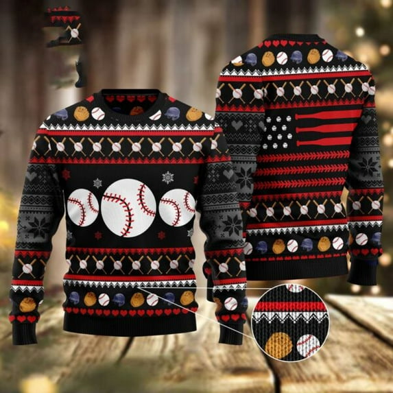 Baseball Balls Christmas Ugly Christmas Sweater, Christmas Sweater, Ugly Sweater, Funny Xmas Sweaters