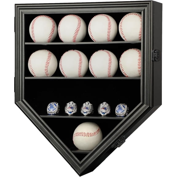 Baseball and Baseball Bat Display Case Lockable Wood Cabinet Rack Holder for Baseball Shadow Box with UV Protection Acrylic Door Wall Mount Display Cabinet for Baseball Enthusiast Collectible
